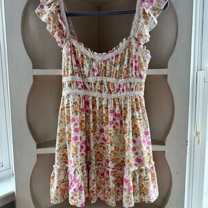 Altar'd State Floral Dress with Ruffle Details and Open Back